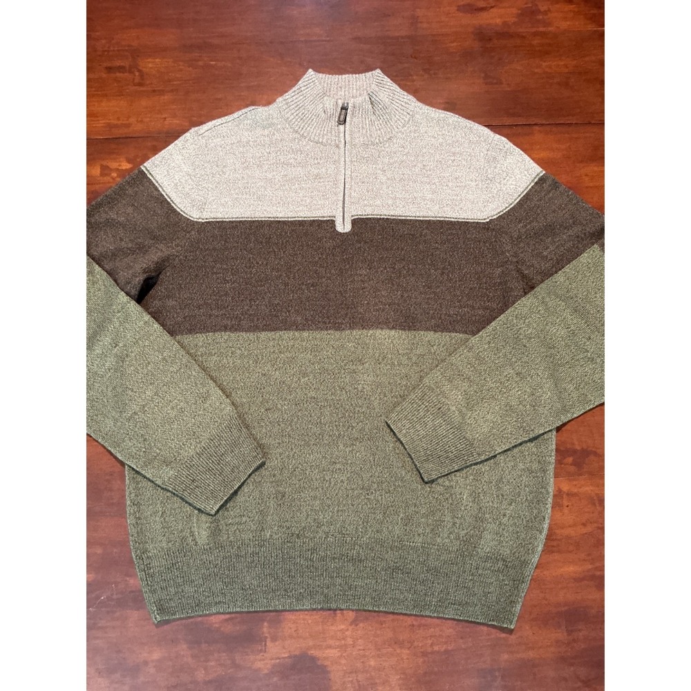 Dockers Mens Quarter Zip Sweater Medium Colorblock Brown Green Acrylic Pullover